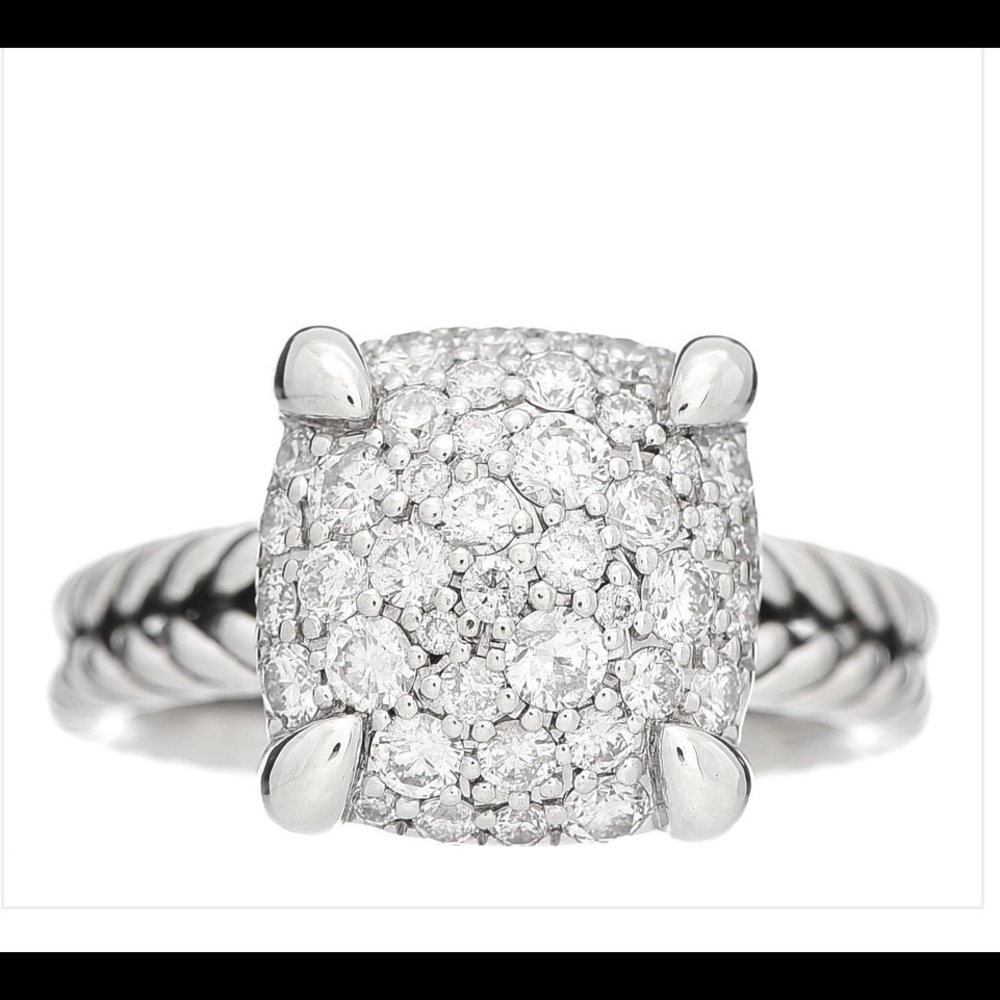 DAVID YURMAN Sterling Silver Diamond 11mm Pave Chatelaine Ring 48 4.5